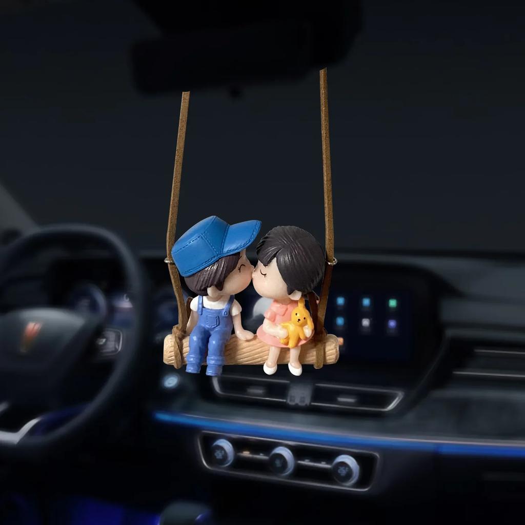 Car Interior Pendant Decor Cute Kiss Couple Swing Action Figure Hanging Gadget Auto Rearview Mirror Woman Ornaments Accessories