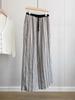 Women's Striped Linen Trousers: Fashionable, Cowhide, Minimalist, Wide-Leg with Drawstring Waist.