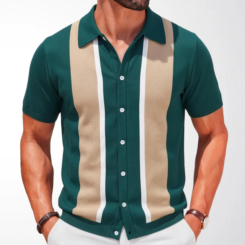 Casual Striped Short Sleeve Shirts for Men Breathable Button Down Collared Shirt Tops Beach Vacation Lightweight Golf Shirts Men's Summer Shirts