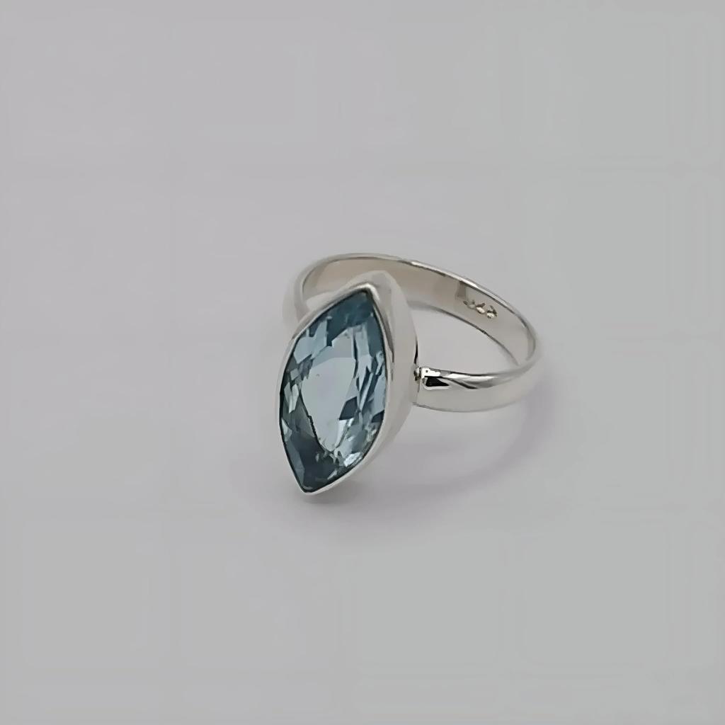 Blue Topaz Ring, 925 Sterling Silver Handmade Promise Ring for Women, Natural Marquise Gemstone Jewelry, December Birthstone
