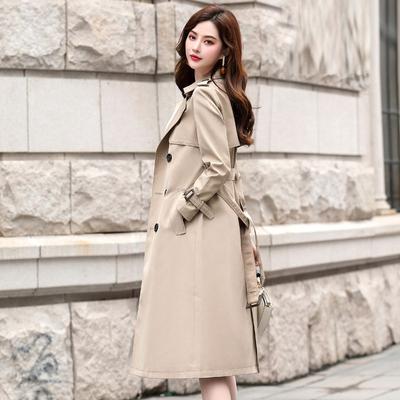 Windbreaker Women's Autumn Fashion New Popular Spring and Autumn Season Long Knee Over Waist Solid Color Double Breasted British Style Coat