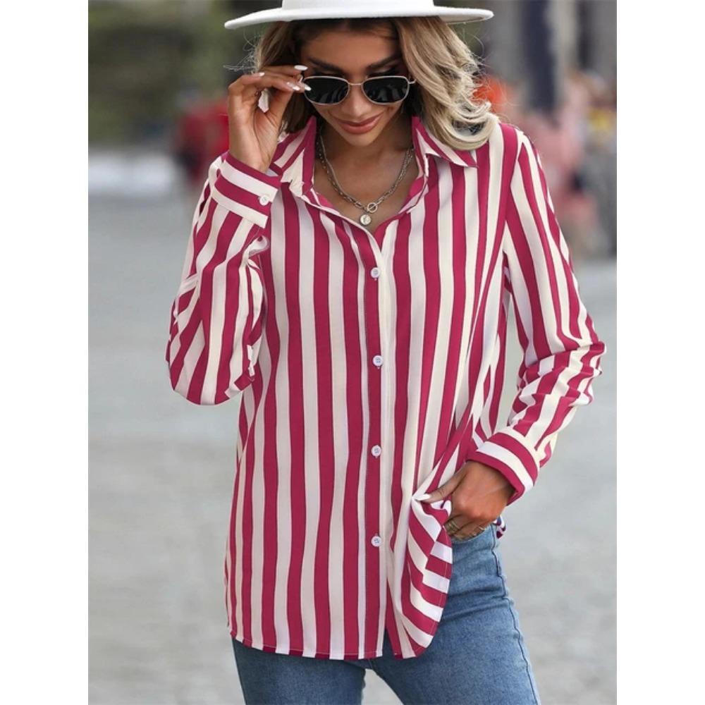Fashion Luxury Women's Shirts Tops Texture Striped Print Women's Shirts Spring New Long Sleeve Women Business Office Shirt