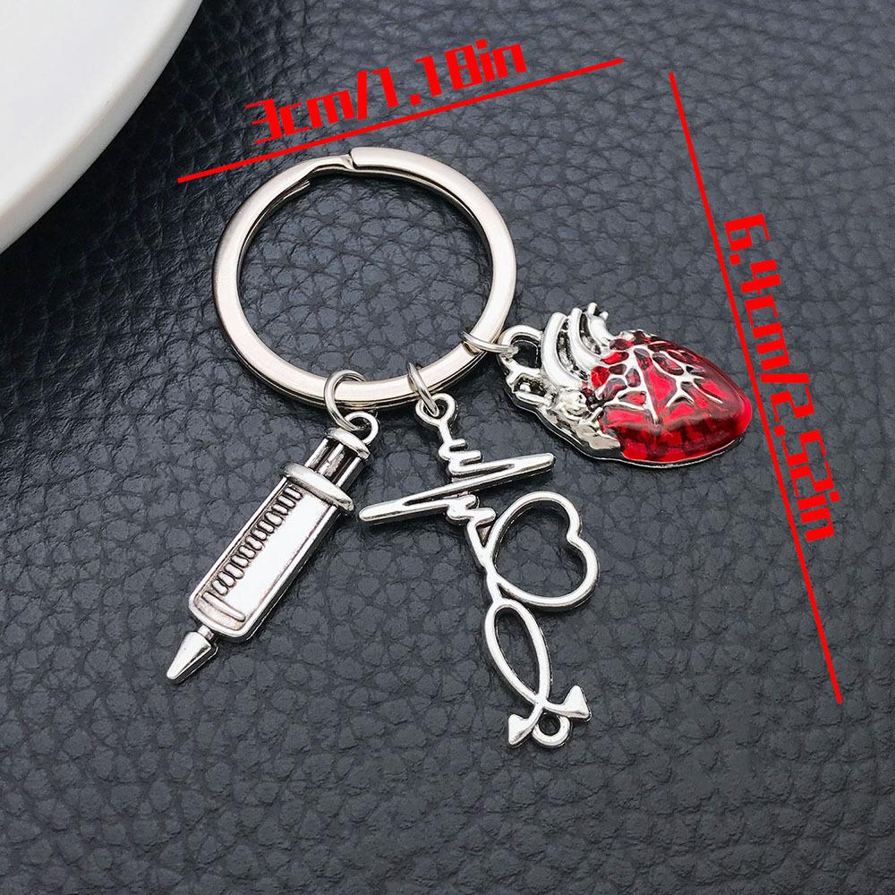 Antique Silver Medical Stethoscope Heartbeat Keychain Pendant