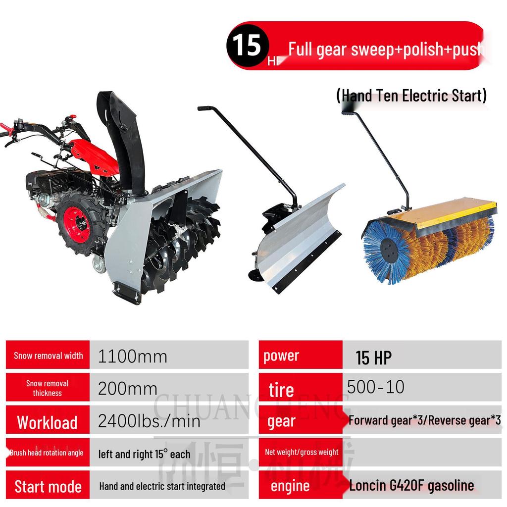 Compact Hand-Push Snow Sweeper for Efficient Road and Community Snow Removal