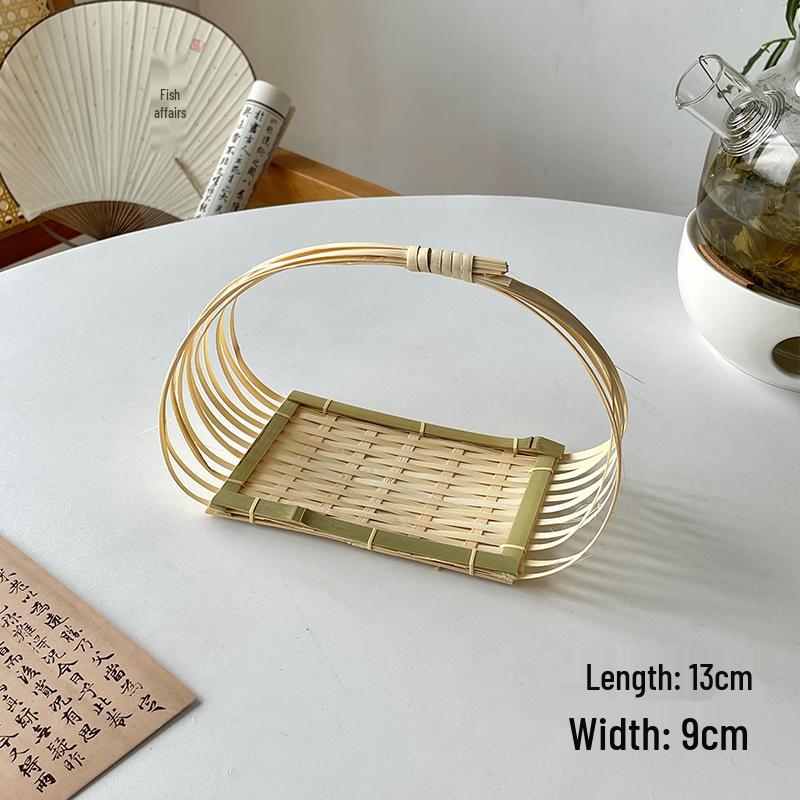 Artisanal Bamboo Woven Snack & Fruit Tray with Handle