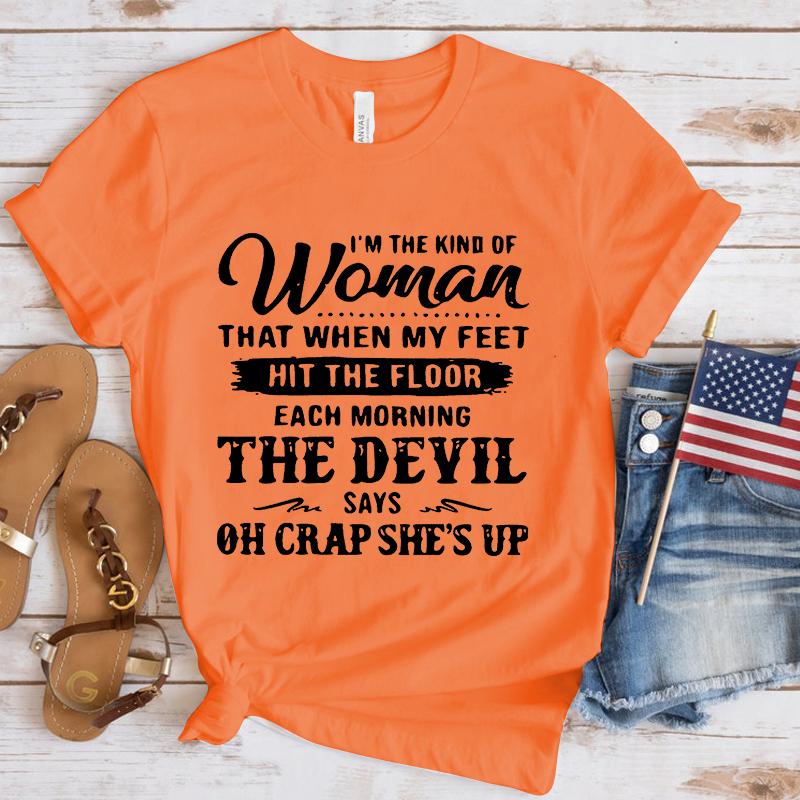 

Забавно, я из тех женщин, которые, когда мои ноги касаются пола, печатают футболки для женщин. Летняя футболка с круглым вырезом. Женские топы. 4XL