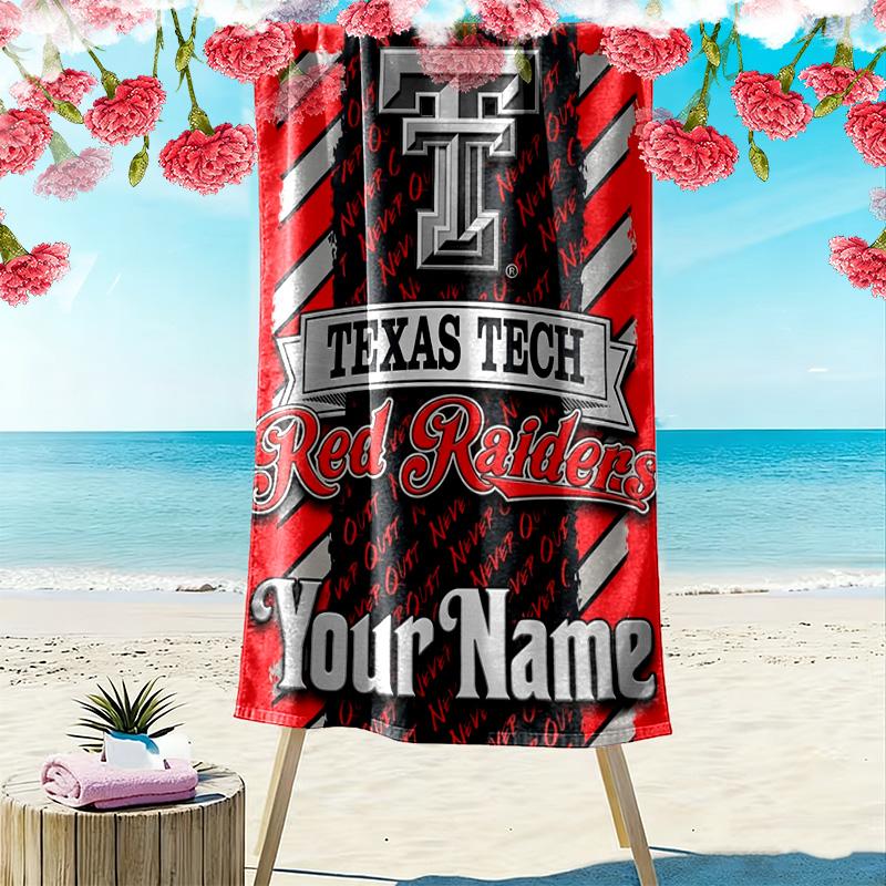 Name Custom Texas Tech Print Beach Towel, Large Soft Quick Dry Towel for Beach Camping Swimming