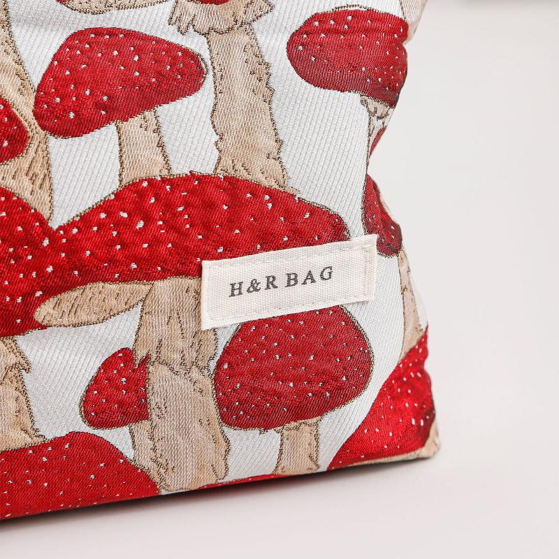 Retro Artistic Mushroom Jacquard Fabric Makeup Bag, Women'S Clutch Bag, Zippered Square Bag, Toiletry Bag