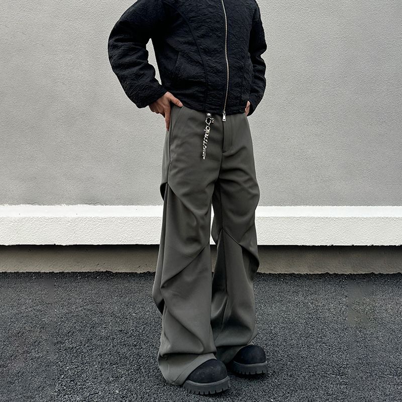 Blaexit American Retro Niche Pleated High-End Men's Black Loose Straight-Leg Wide-Leg Casual Pants