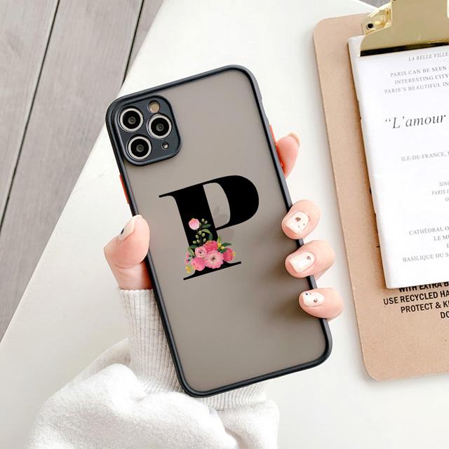 Black Letter Flower Matte Phone Case For iPhone 15 12 14 Pro Max Cases For iPhone 11 13 pro Back Cover fashion Shell Coque