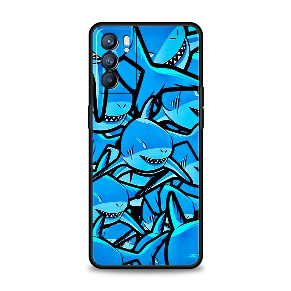 Seaside Sharks Pattern Phone Case For Oppo A17 A31 A54 A57 A78 A79 A98 Find X5 X6 Reno 6 7 8 10 11 12 13 F Pro 5G Soft TPU Cover