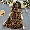 Rochie elegantă vintage, sexy, cu mânecă lungă, leopard, în linie A, la modă coreeană, slim, de vară, elegantă, halat de baie