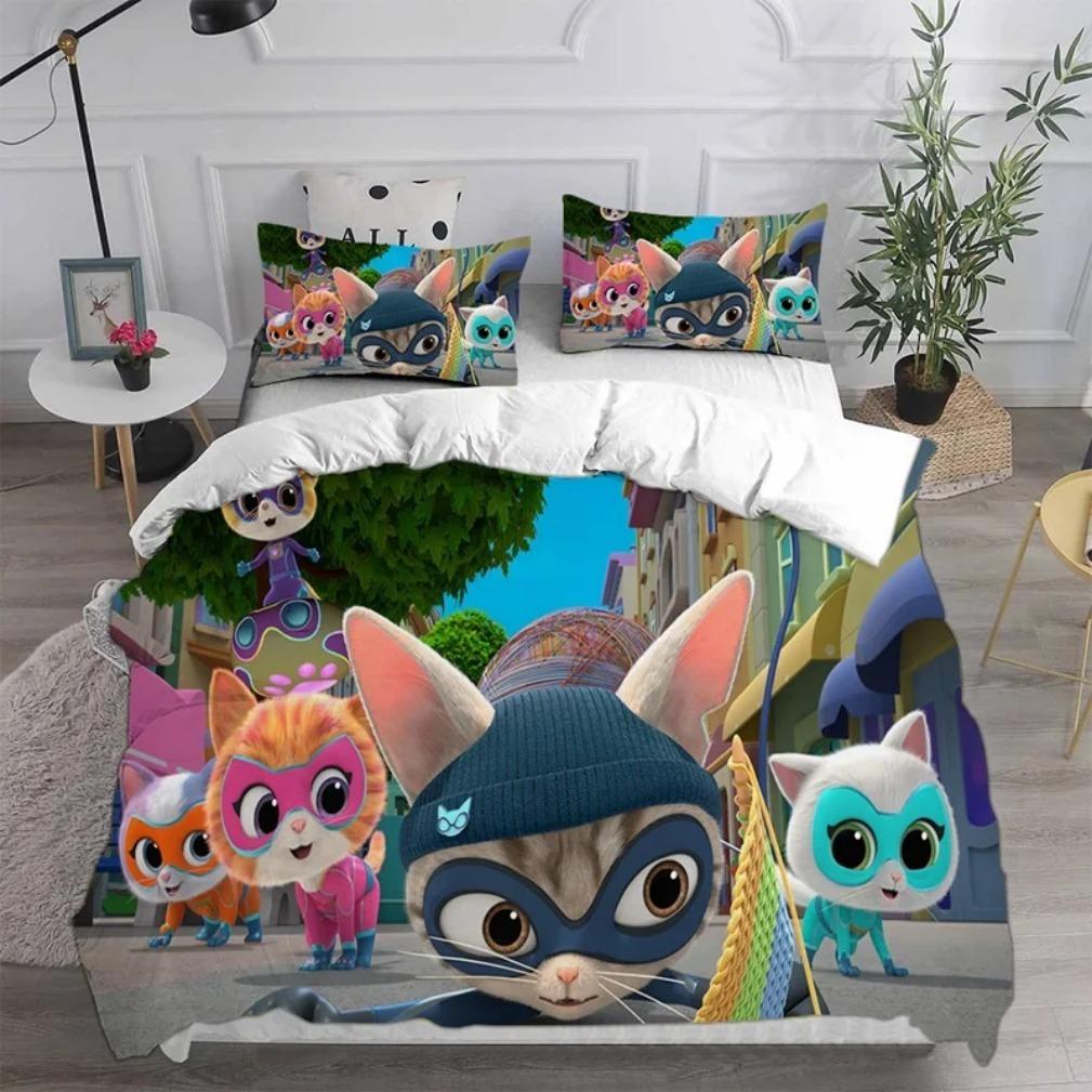 

Аніме Підодіяльник Super Kitties,Постільна білизна Super Kitties,Комплекти підодіяльника з наволочками з 3D цифровим друком,Розмір для дітей та дорослих 135x200cm 2pcs