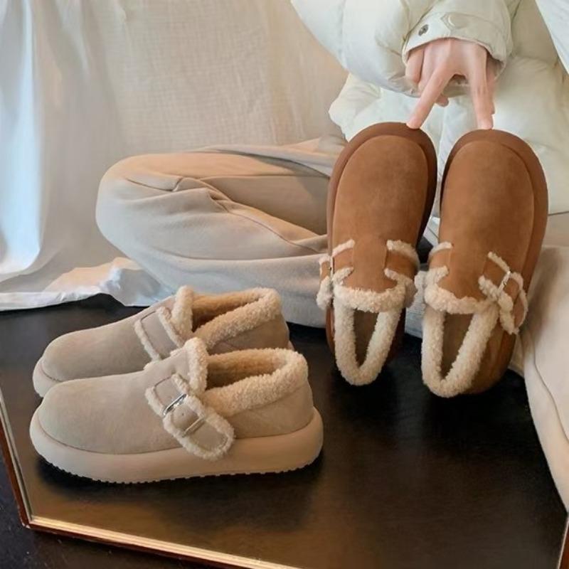 Wool version~ leather warm plush thick-soled snow boots women's winter cotton shoes retro plush single shoes