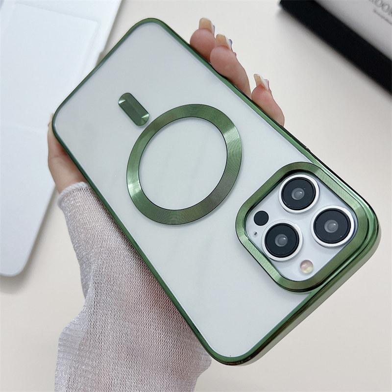 Luxuriöse Golden Shield galvanisierte magnetische kabellose Ladehülle für iPhone 14 13 12 11 Pro Max Fallschutzhülle