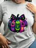TXWomen's Trendy Crew Neck T-Shirt Colorful Halloween Pumpkin Skull Design Suitable for Casual Sportswear