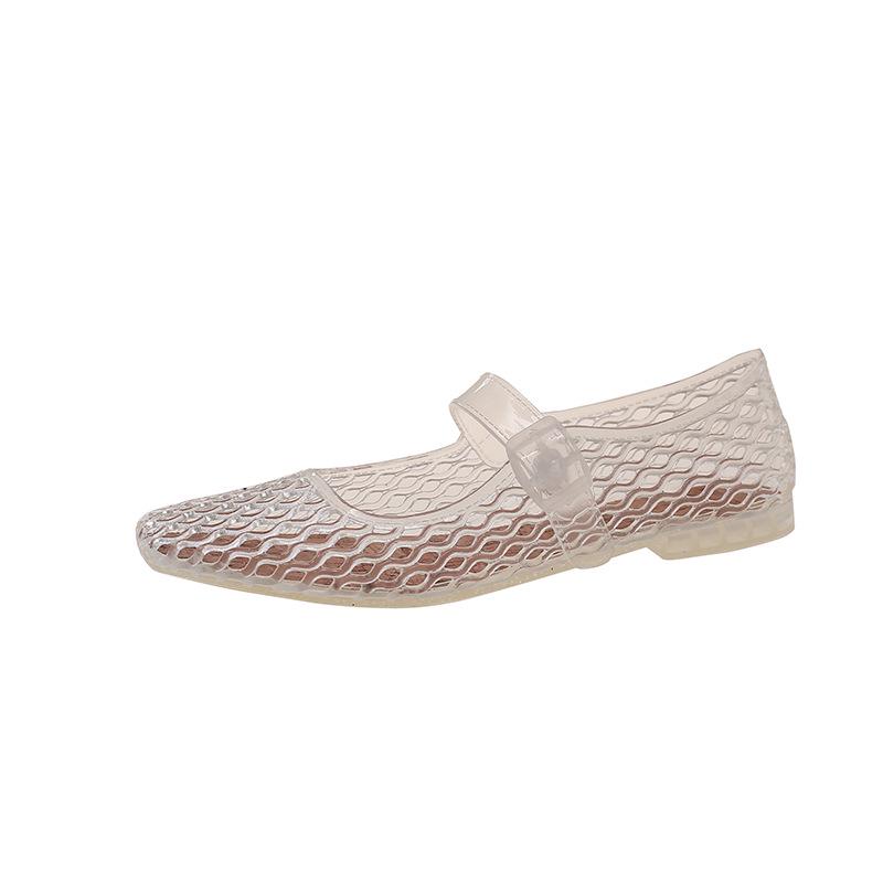 Versatile Breathable Crystal Flat Sandals - Non-Slip Beach Shoes with Fashionable Hollow Design