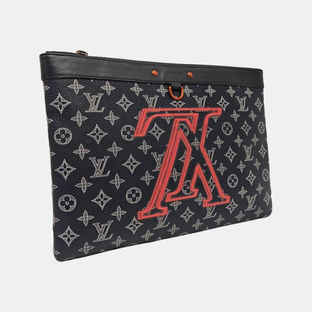 [Pre-Owned] Have A Vuitton Day Embroidered Logo Monogram Canvas Zippered Clutch - Very Good #1R2OG0R