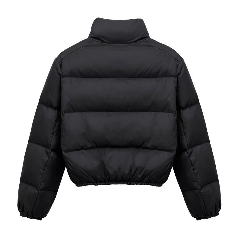 La nuova giacca da donna autunnale e invernale a tinta unita corta stile Kendou è alla moda, spessa e calda, con cerniera, imbottita e trapuntata.