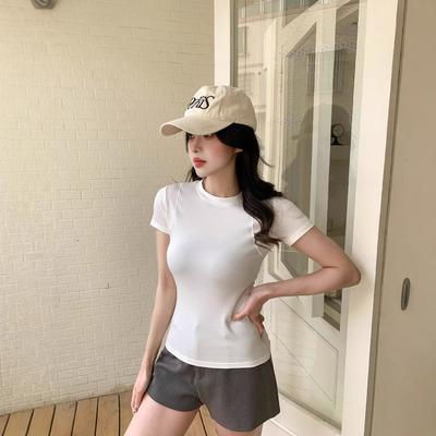 Slim-fitting Shoulder Short-sleeved T-shirt for Women In Summer, Sexy Tight Slim Short Solid Color Top