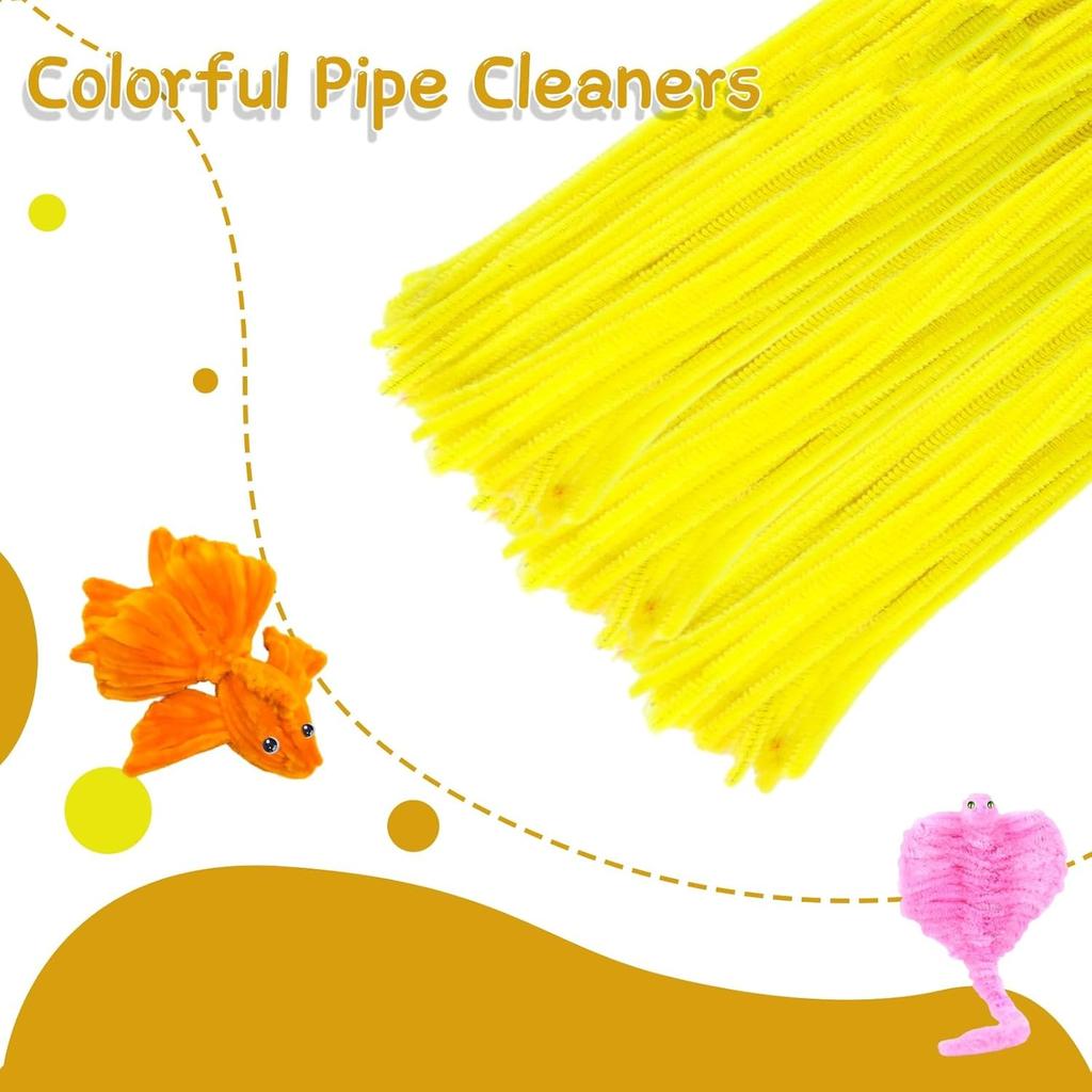 100Pcs Yellow Pipe Cleaners, Creative Craft Pipe Cleaners for Festivals DIY Hand Arts, Craft Supplies for Home DIY Handcraft