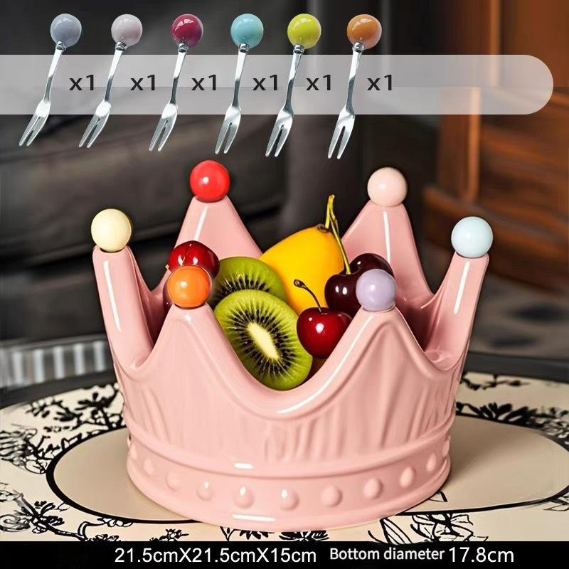 Crown Shape Ceramic Fruit Plate Home Living Room Coffee Table Snack Storage Box With Fruit Fork