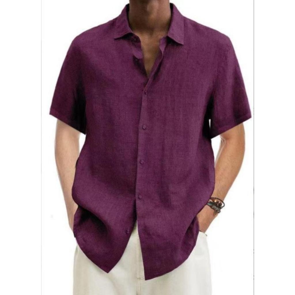 Men's Casual And Fashionable ,color Lapel Button Cardigan, Cotton And Linen Men's Short,sleeved Top