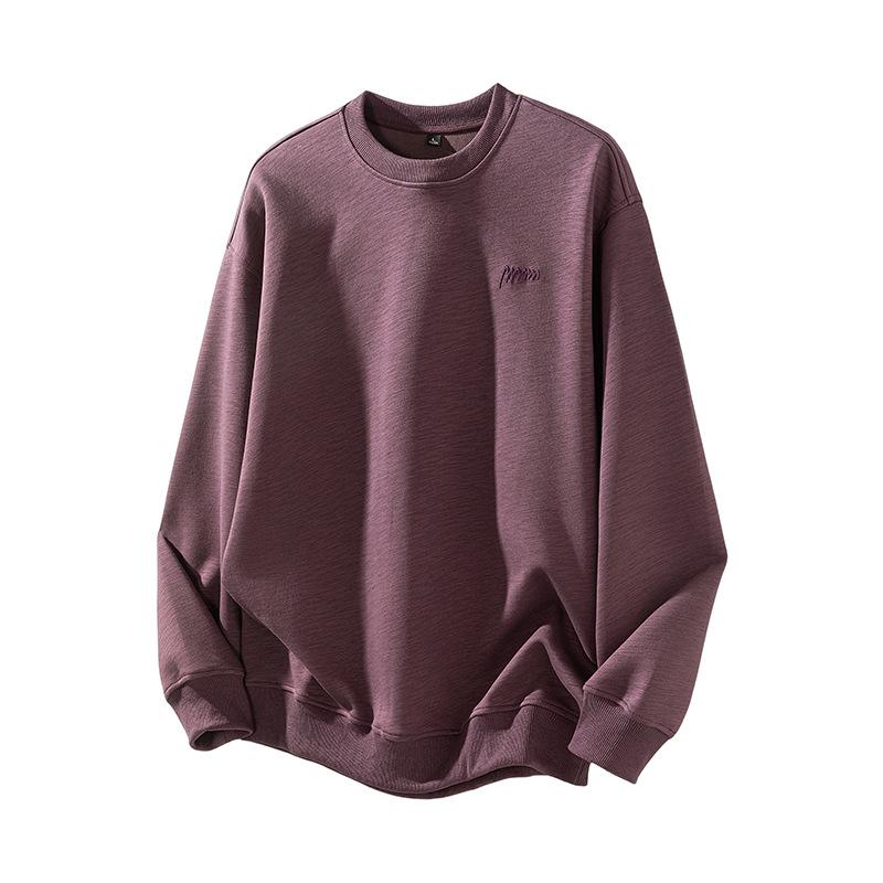 New Autumn and Winter Bamboo Long-sleeved Sweatshirt for Men Simple Embroidered Round Neck Top