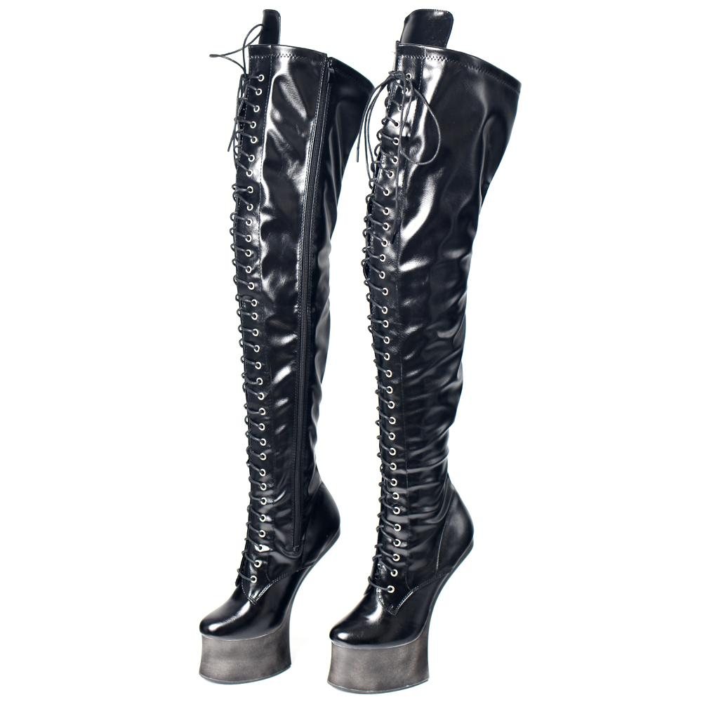 Fashion 18cm Hoof Heelless Women Thigh High Boots,Fetish Platform Botas,Round Toe,Over-the-Knee Men Pole Dance Shoes,Black,Custom Colors