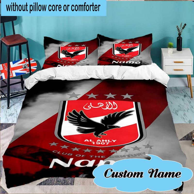 Custom Name Al-Ahly Club Crest Bedding Set 3pcs, Bedding Set Including 1pc Duvet Cover And 2pcs Pillowcases for Bedroom, Dormitory Gift