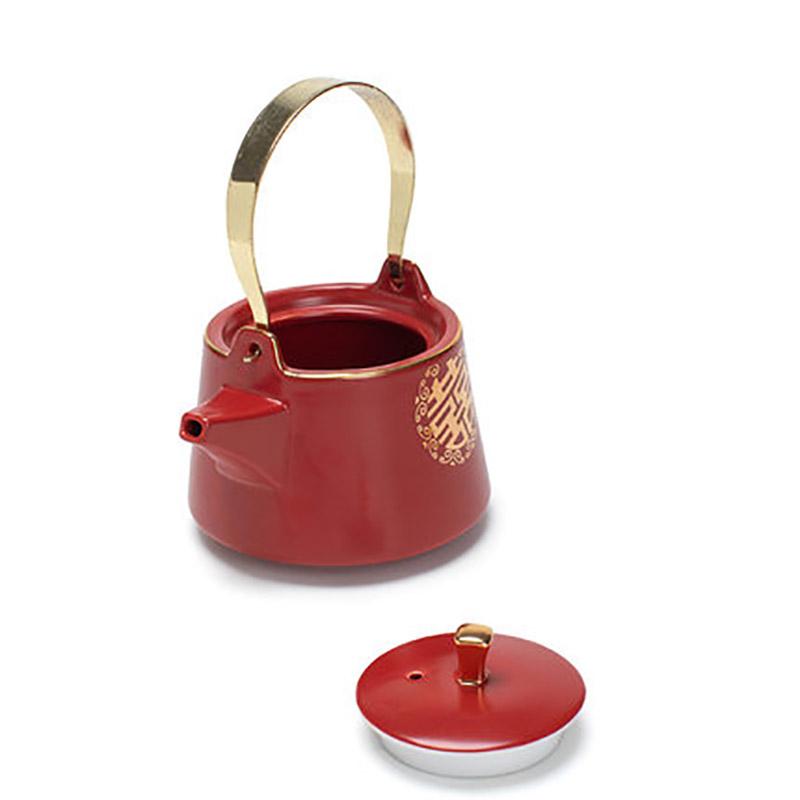 Chinese Traditional Wedding Decoration, Red Teaware, Porcelain, Kung Fu Teappot, Kettle, Double Happiness, Tea Service Gifts