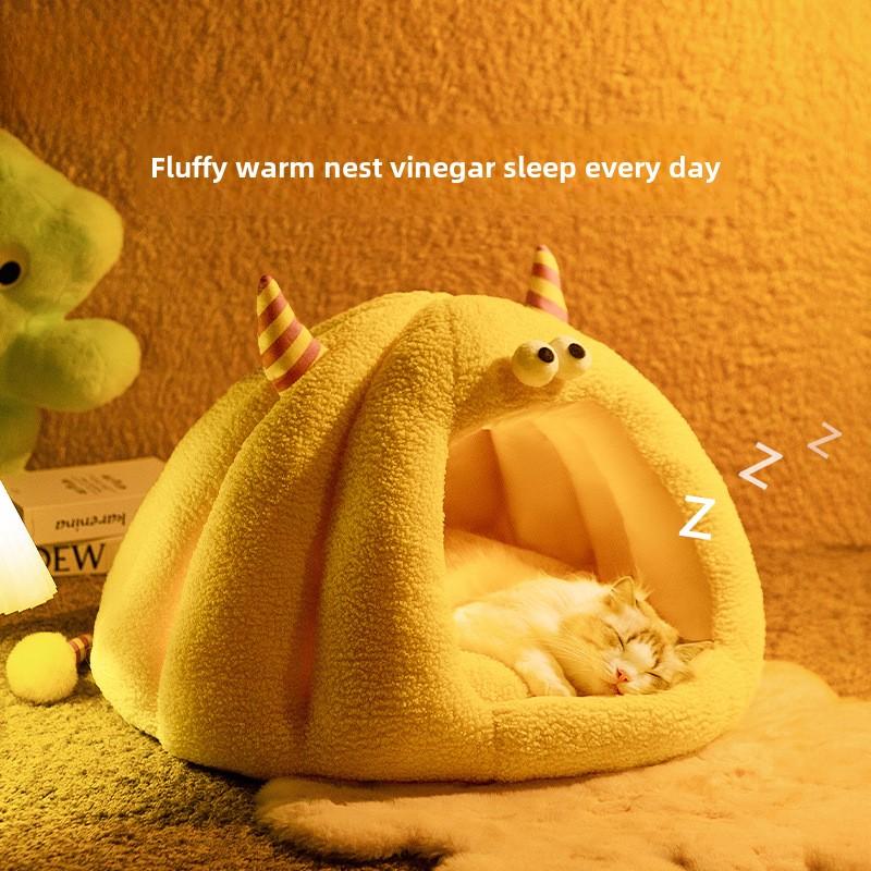 Katze Herbst und Winter Jurte Lustiges Monster Warmes Katzenbett Teddy Kleiner Hundekäfig Niedliches Haustierbett Zubehör