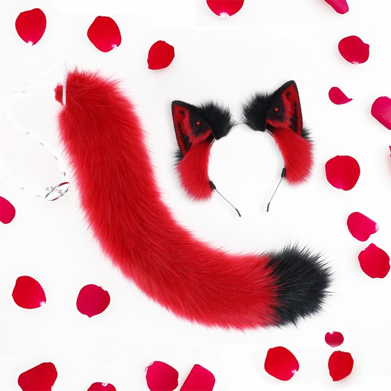 Flauschiges Katzenohr-Schwanz-Set für Erwachsene Cosplay Kostüm Kätzchen-Thema Plüsch-Accessoire Fantasy Rollenspiel