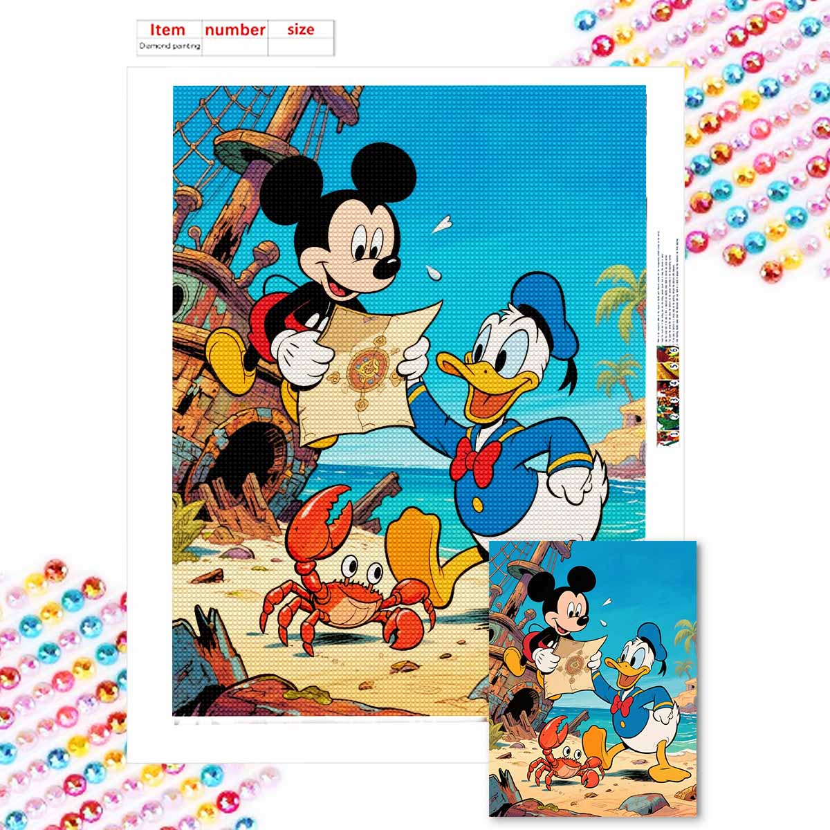 

Алмазная мозаика Красочная алмазная живопись Микки и Дональд Дак Полная круглая вышивка Мультяшные креативные хобби Настенный декор Round 20x30cm