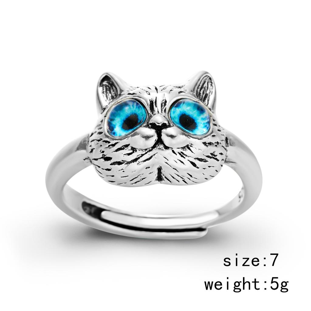 Funny Tongue Out Frog Animal Rings For Men Women Vintage Green Blue Eyes Silver Plated Opening Ring Goth Fashion Party Jewelry
