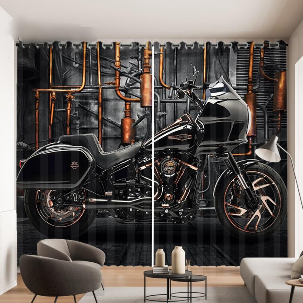 2 Panel Cool Motorcycle Print Curtain for Bedroom Studio Living Room Window Curtain for Floor-to-ceiling Window Cortinas Drapes