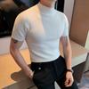 Autumn New Short Sleeve Knitted Sweater Men Tops Clothing 2026 All Match Slim Fit Stretch Turtleneck Casual Pull Homme Pullovers