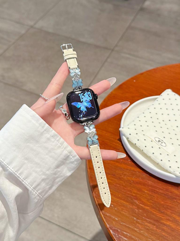 Enamel Butterfly Leather Strap for Apple Watch Series 2-10