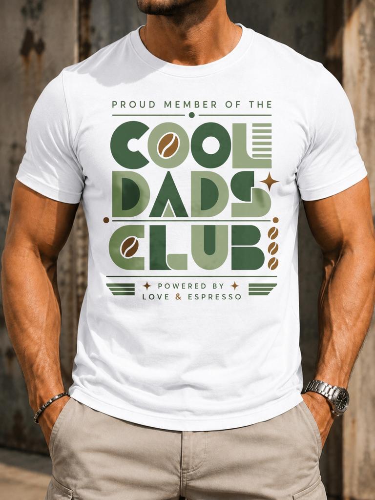 Proud Member Of The Cool Dads Club Geometric Green Letters Coffee Beans Star Details Espresso Unisex All TShirt
