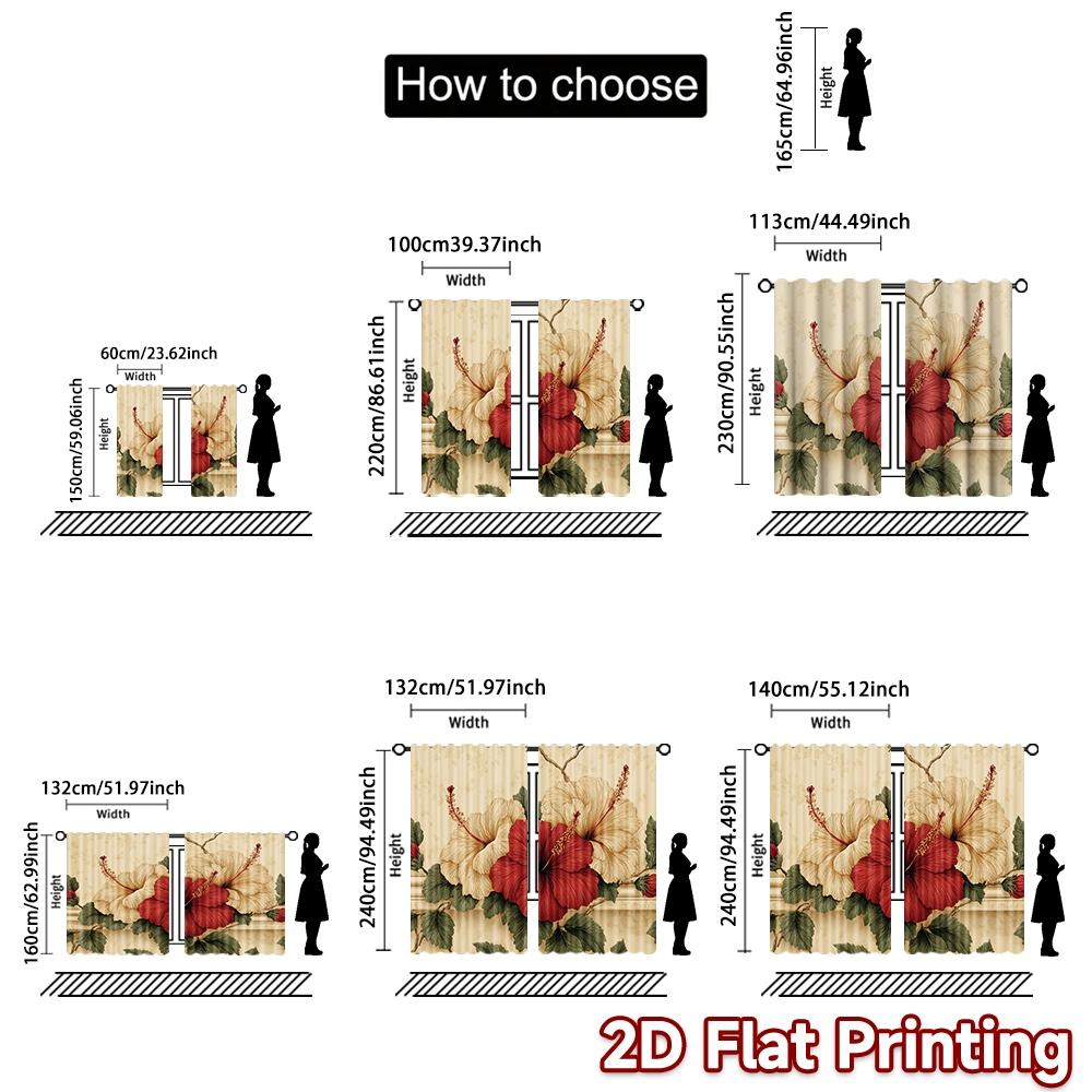 2D FLAT PRINTING 2pcs Curtains (Without Rod) Floral Hibiscus Arrangement Saint Patrick is Day Festival Chic Print Curtains