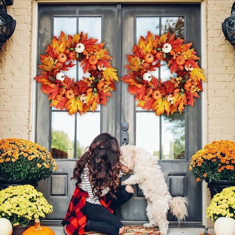 Herbst Tür Kranz Weihnachten Halloween Dekoration Kürbis Berry Kiefer Kegel Ahorn Künstliche Kranz Tuch Rattan Material Hause