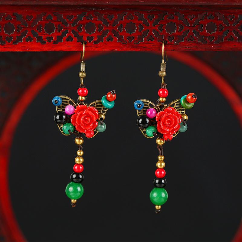 Handmade Classical Jade Fringed Earrings, Retro Female Long Style Temperament Agate Shell Antique Earrings, Earrings.