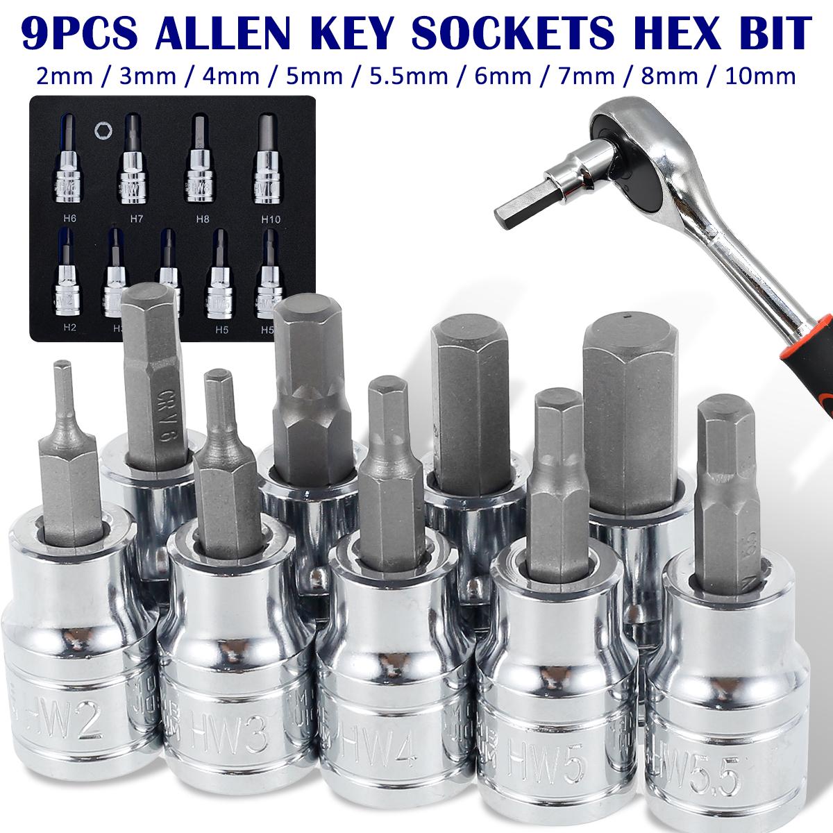 

9pcs Hex Bit Socket Set Metric Allen Key Sockets 3 8 Inch Drive Impact Drill Socket Kit Sturdy Durable Professional Hand Repair Tools For Workshop Hou серебряный