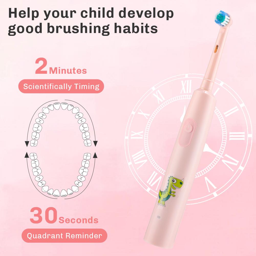 Smart Rotating Electric Toothbrush, Rechargeable Rotary Toothbrush with 4 Heads, 3 Modes Deep Clean Whitening Teeth for Kids