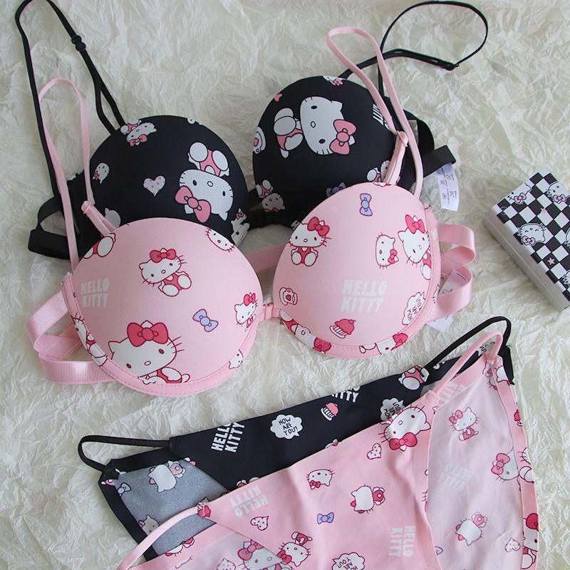 Japanese Style KT Cat Front Closure Sweet & Cute Halter Neck Underwear - Sexy and Bust-enhancing for Women