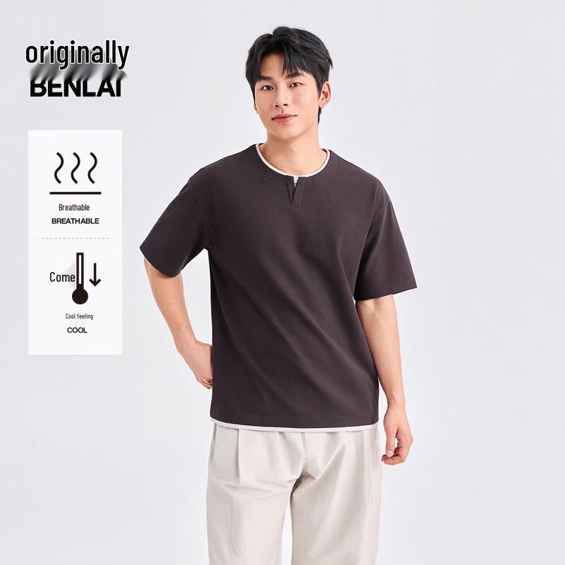 

Benlai Men s Faux Two-Piece Cooling Loose Short Sleeve T-Shirt M