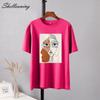 Shellsuning Summer Retro Character Printed T Shirts Women Korean Graphic Trendy Tees Loose Casual Short Sleeve Female Tops