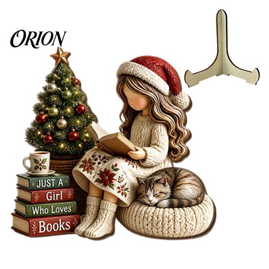 Wooden Holiday Wall Art Christmas Table Sign, 2D Flat Santa Claus/Snowman Reading Desktop Ornament Winter Party Decorations with Stand, Tabletop