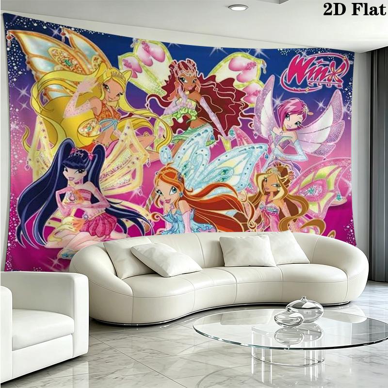 Winx Wall Tapestry Aesthetic Wall Hanging Printed Fabric Blanket Decorative Tapestries for Bedroom Living Room Home Decor