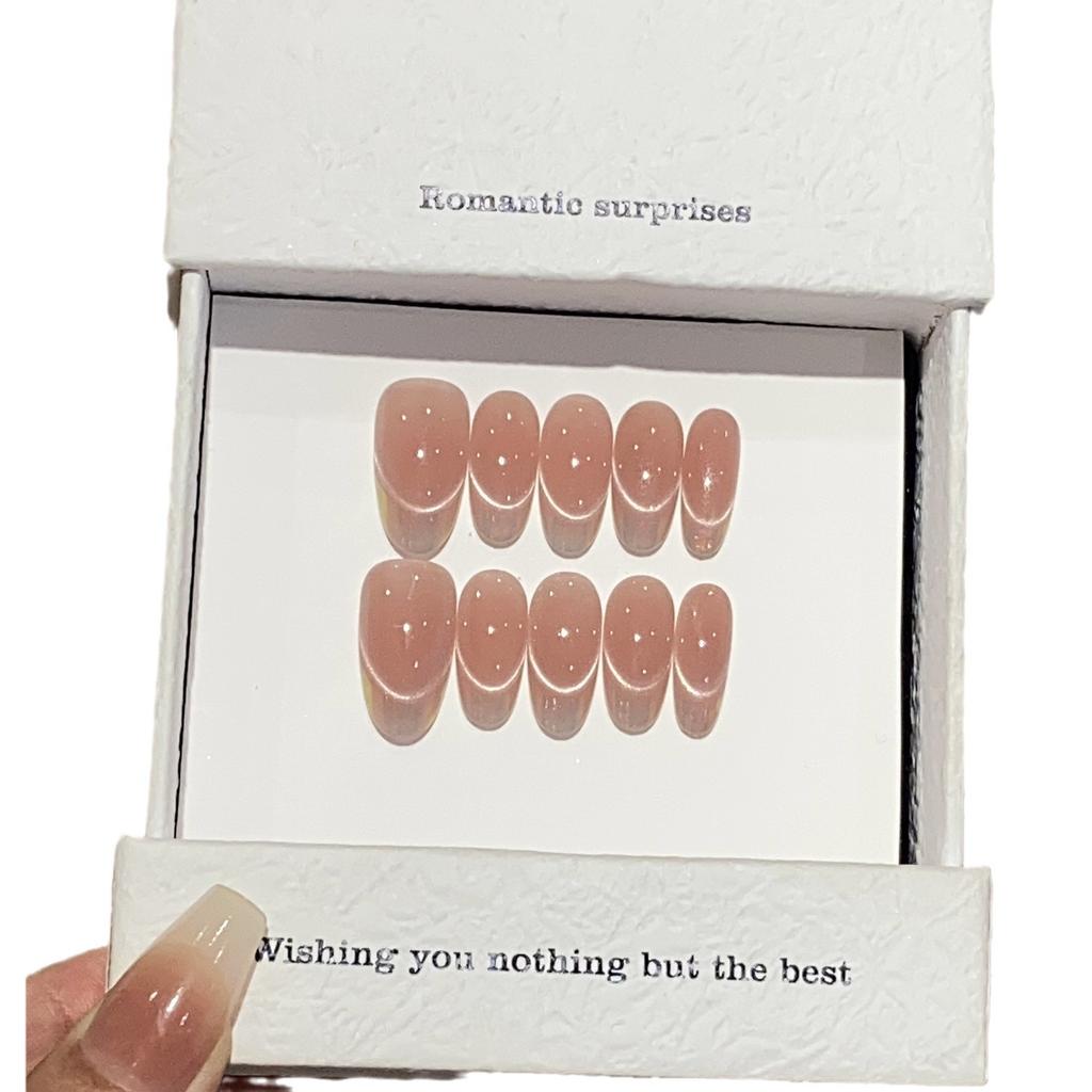 Advanced Simple Solid Color Peach Smile French Cat Eye Jinse Removable Patch Nail